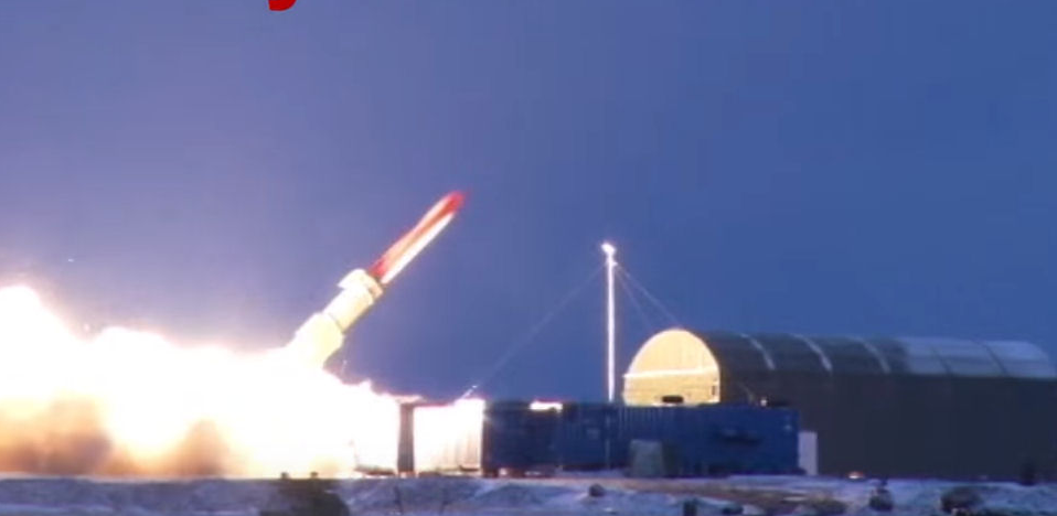 Кадры канала Россия-1, с предположительным тестом прототипа ракеты Буревестник.