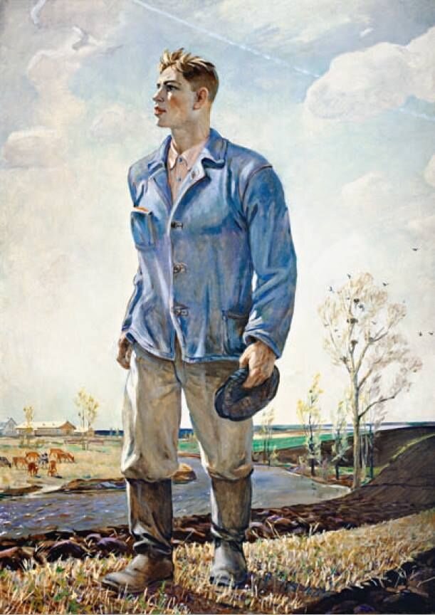 Был человек простым рабочим. А.А. Дейнека тракторист. 1956. Дайнеко тракторист. Картина тракторист Дейнеки.