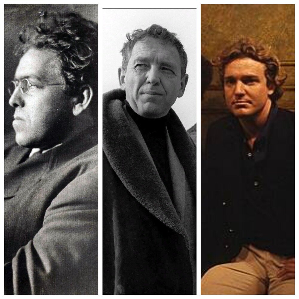 Слева направо:  художник-иллюстратор Ньюэлл Конверс Уайет (1882—1945), его сын художник-реалист Эндрю Уайет (1917-2009), сын Эндрю - современный художник Джейми Уайет. 