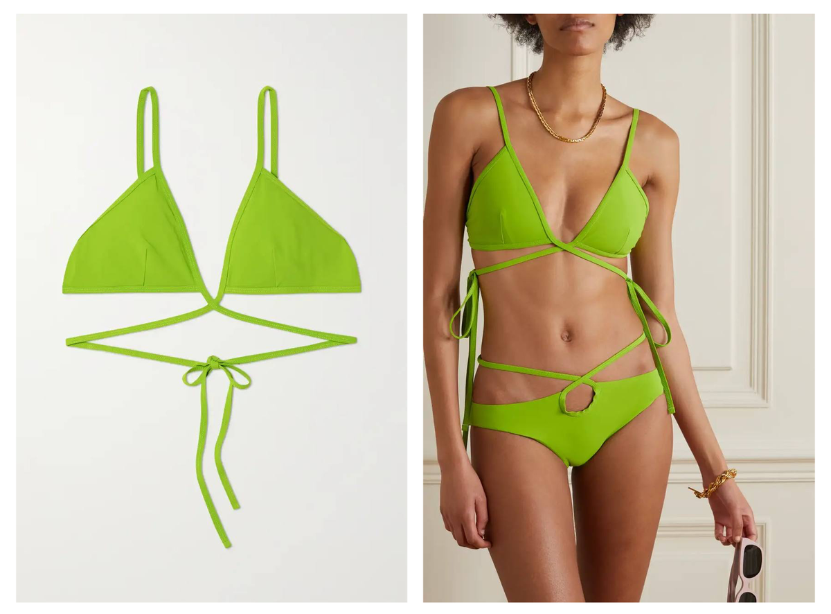 Зеленый раздельный купальник с завязками на лифе и на трусах — завязок много не бывает!