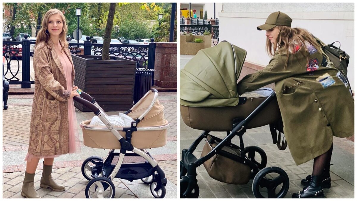 Лиза Арзамасова с новорожденным на прогулке