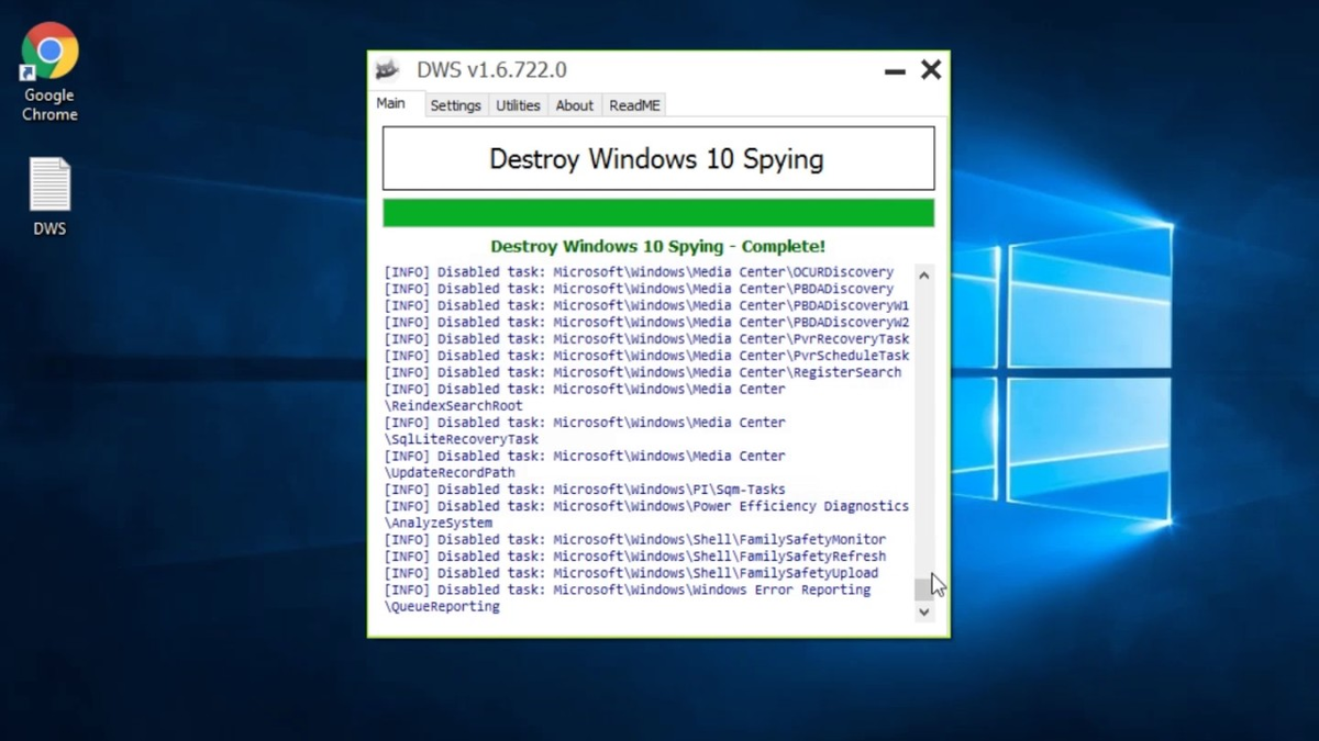 Destroy Windows spying. Destroy Windows 10 spying. DWS. W A S D.