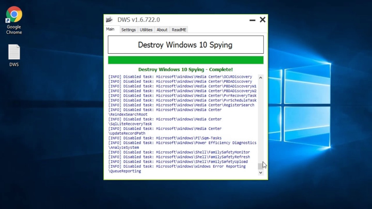 Оптимизируем Windows 10 с помощью Destroy Windows 10 Spying