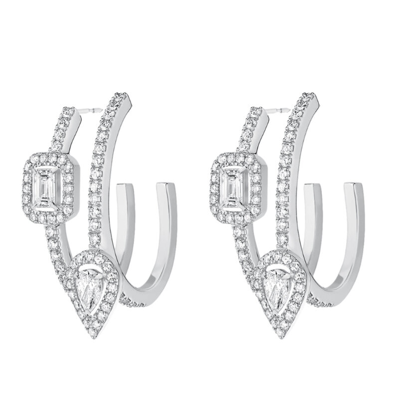 Серьги Messika My Twin из белого золота с бриллиантами огранки изумруд, груша и круглой огранки