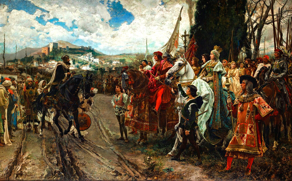 Сдача Гранады их испанским величествам Изабелле и Фердинанду. Картина художника Франсиско Прадильи (1882 год).