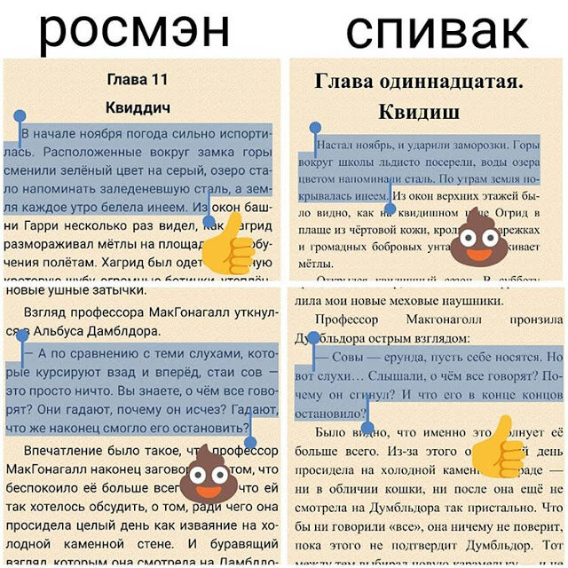 Разница перевод. Спивак и Росмэн Гарри Поттер. Сравнение перевода Гарри Поттера Росмэн и Махаон. Переводы Гарри Поттера сравнение. Какой перевод Гарри Поттера лучше.