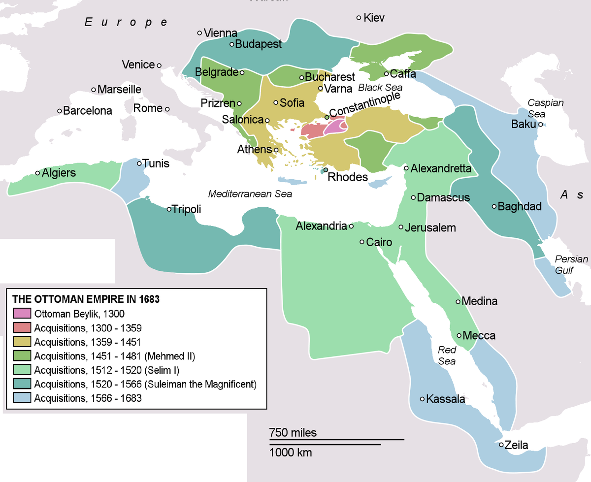 Карта османской империи на пике могущества на современной карте мира