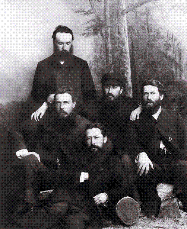 Земские врачи Чебоксарского уезда: сидят (слева направо) - С.М. Вишневский, С.П. Петров, Д.А. Кушников, П.П. Заболотнов, стоит - В.Бочаров.