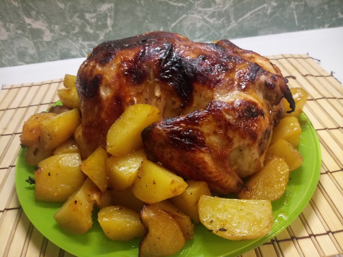 Полутушка курицы в духовке с картошкой рецепт с фото