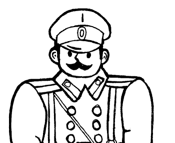 Раскраска солдатиков. Капитан русской императорской армии. Нажать на ссылку и перейти на страницу с большой раскраской для печати на принтере.