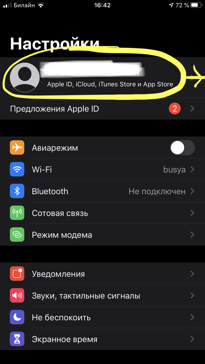Рисунок 2. Чтобы проверить, подключено ли копирование, заходим в меню с данными от Apple ID.