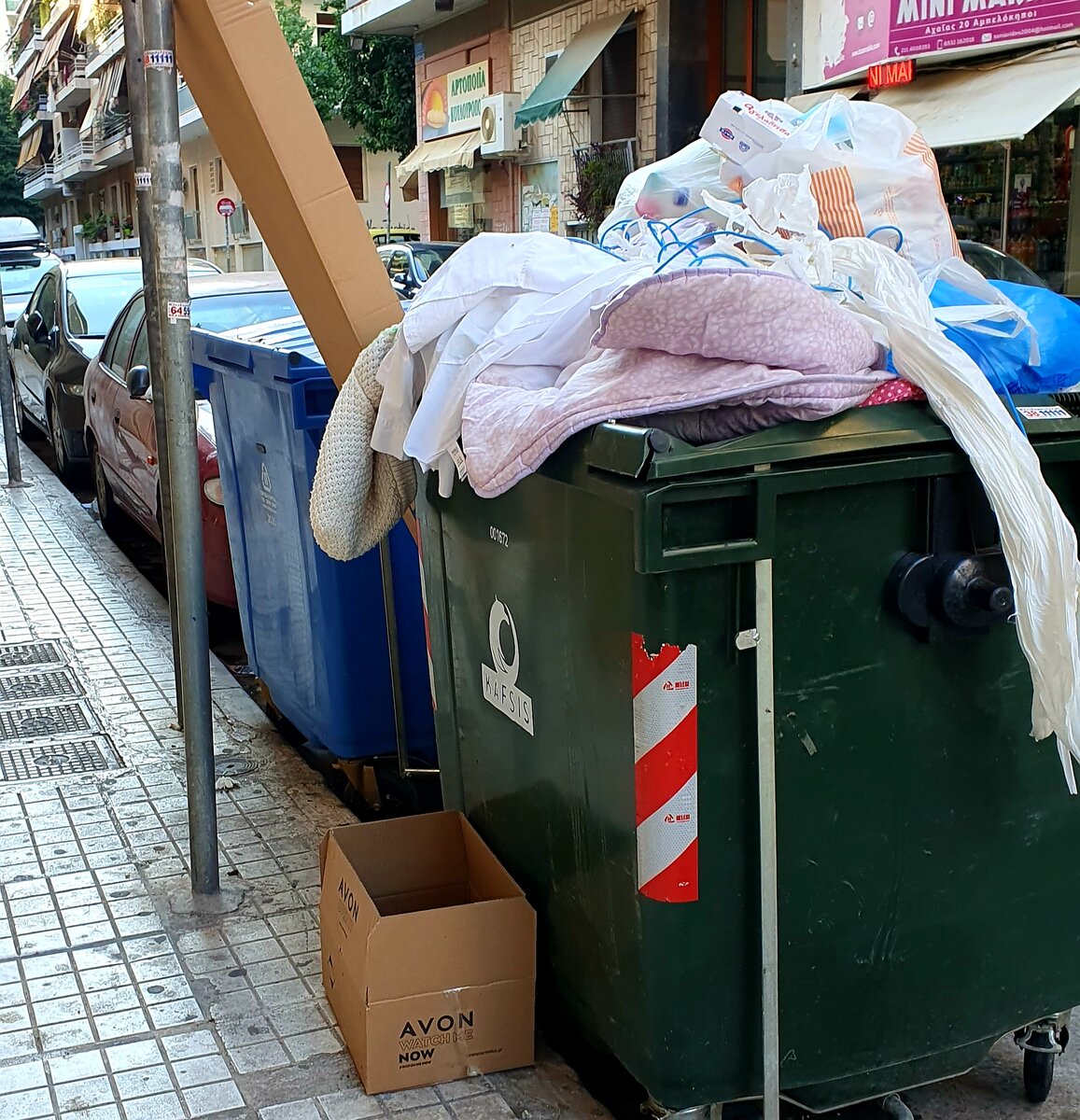 Баки, забитые вонючими и смешанными отходами были повсюду. Это была печалька.