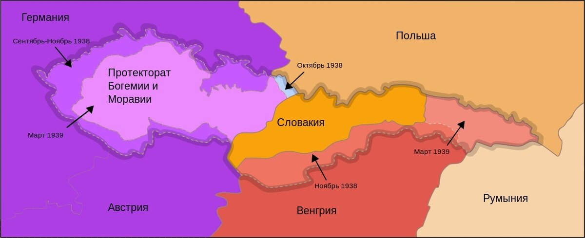 Fig. 02. 1938.09-1939.03 Czechoslovakia - partition between the Third Reich, Poland and Hungary.