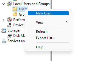 Кликаем ПКМ на "Локальные пользователи и группы" - Новый пользователь