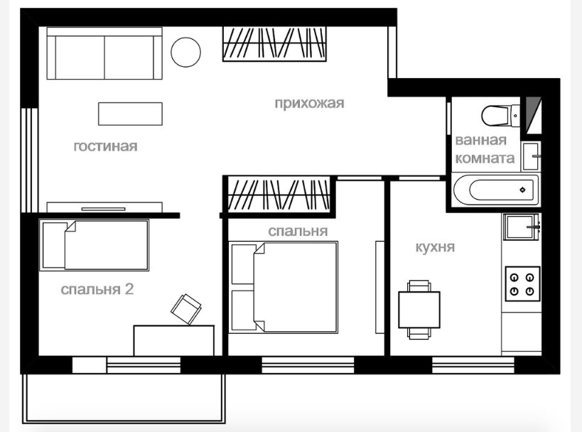 План квартиры 4 комнаты