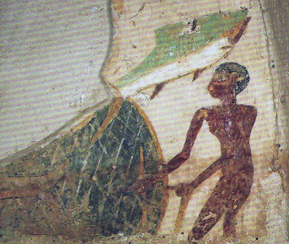 Лов рыбы вершей на настенной росписи гробницы Анхтифи в Моалла (ок. 2100 г. до н.э.). Илл. в кн. D. Sahrhage «Fischfang und Fischkult im Alten Ägypten»