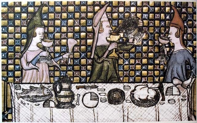 Женщины, пьющие вино (фламандский манускрипт, 1325 год)