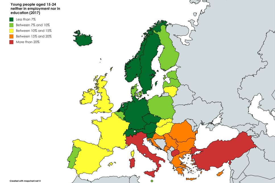 Карта безработицы среди молодежи Европы