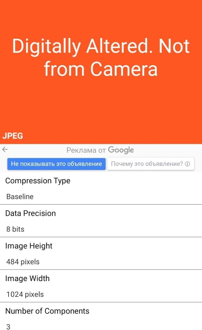 Ранняя версия программы для мобильных устройств. Загрузочное окно программы с результатом о фейковости изображения. Свежие версии программы доступны для ПК, но уже с более расширенными параметрами - результатом наложения фильтров. Скрин взят с поста группы "Союз нумизматов" с полного разрешения владельца материалов.