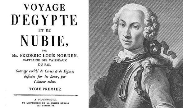 Портрет Фредерика Луи Нордена и его альбом. Источник https://mysteryplanet.com.ar/site/piramide-negra-existio-una-cuarta-piramide-en-la-meseta-de-guiza/  