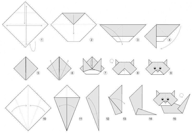 Как сделать кошку из бумаги, Origami cat . Аппликация из цветной бумаги How to make a paper cat