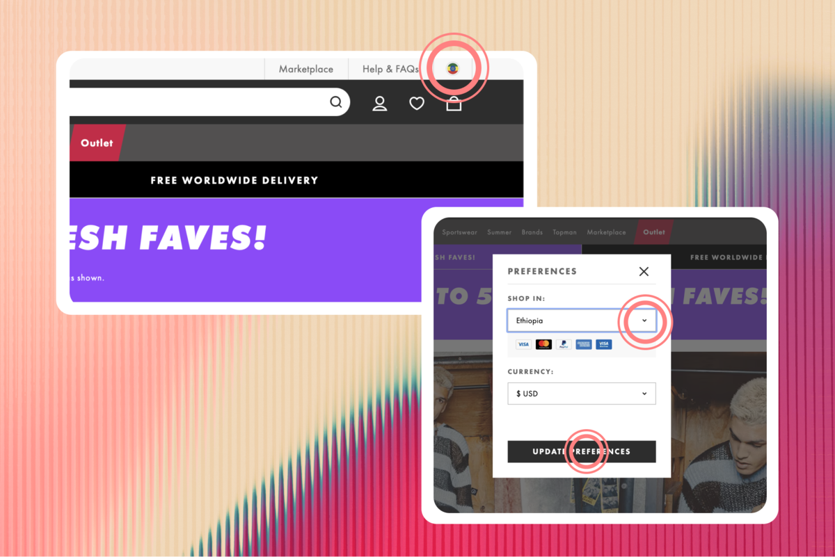 Как сменить версию страны магазина на сайте ASOS 