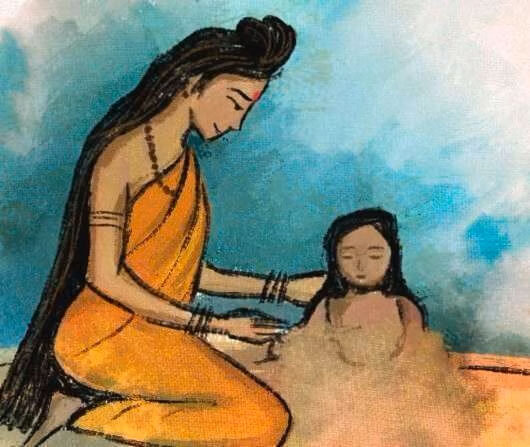 Парвати создала Ганешу из пасты куркумы. Изображение: isha.sadhguru.org