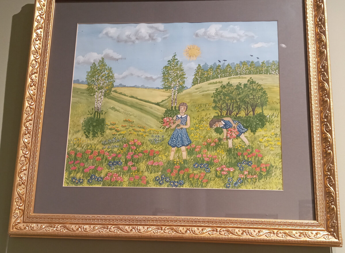 Варфоломеева Н.И. "Пусть всегда будут цветы и дети"  Конец 19 века.  Бумага, гуашь. Екатеринбургский музей изобразительных искусств. Фото автора.