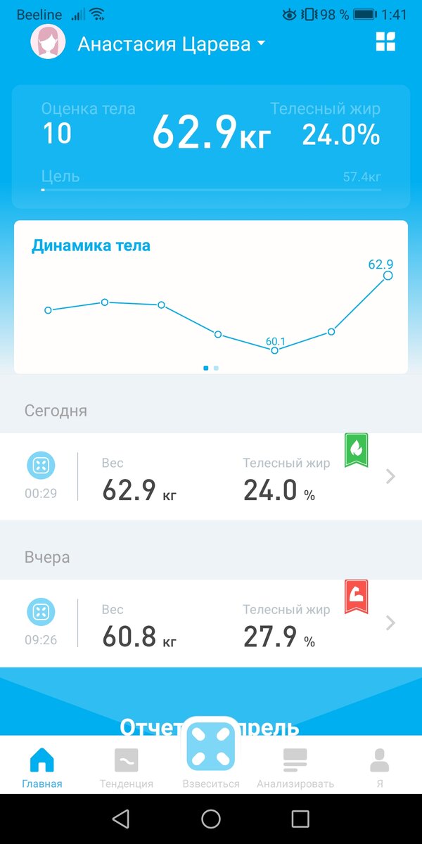 Вес утром/перед сном 