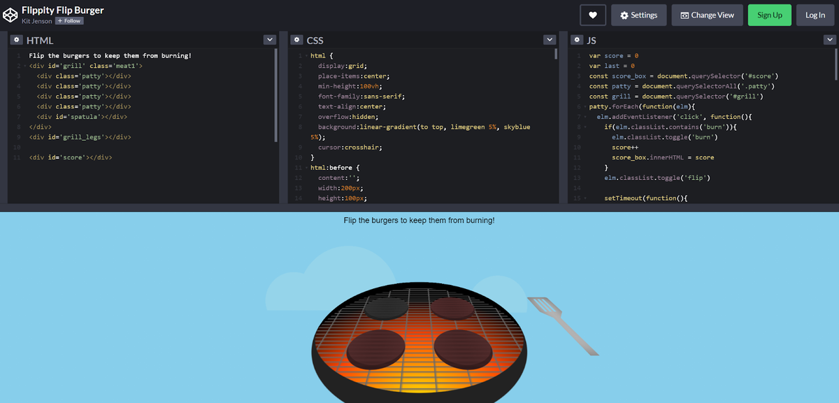 Пример игры, сделанной прямо на CodePen