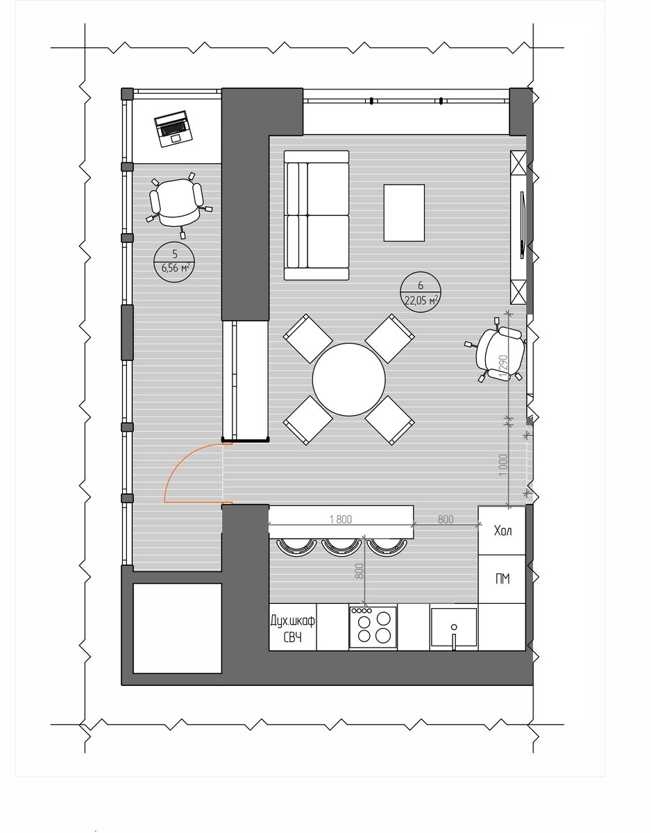 Кухня гостиная 4х4 схема размещение мебели