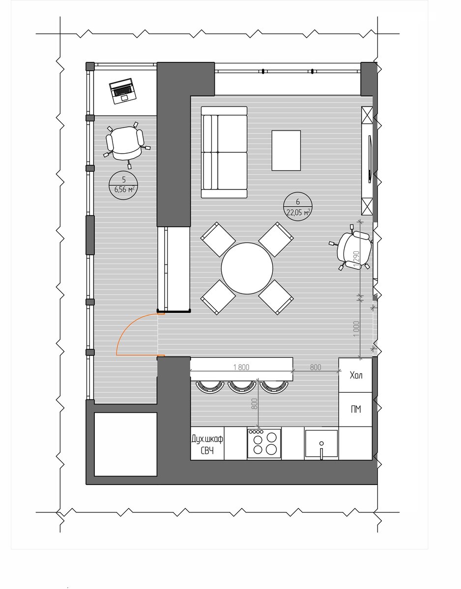 Кухня гостиная 6 на 5 планировка