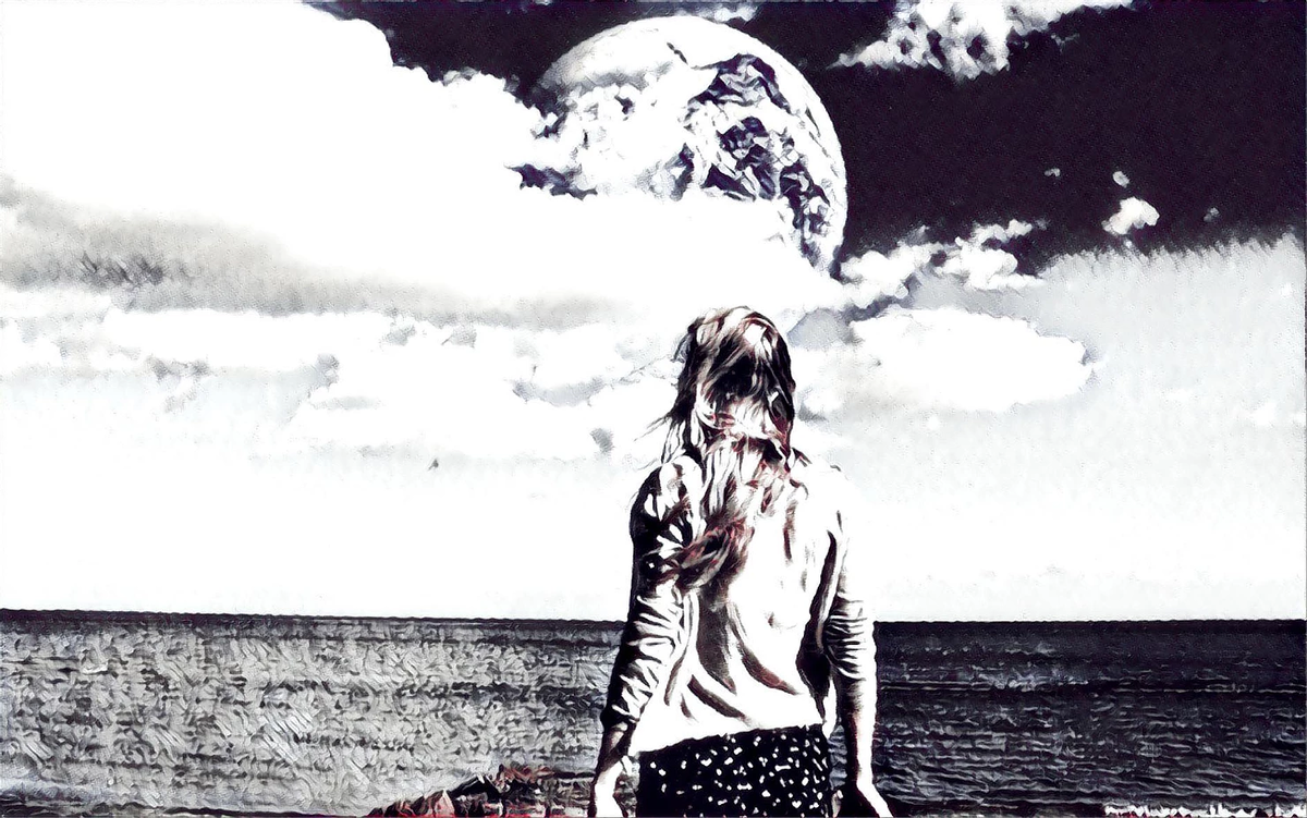 Кадр из фильма "Другая Земля" в обработке фоторедактора Prizma.