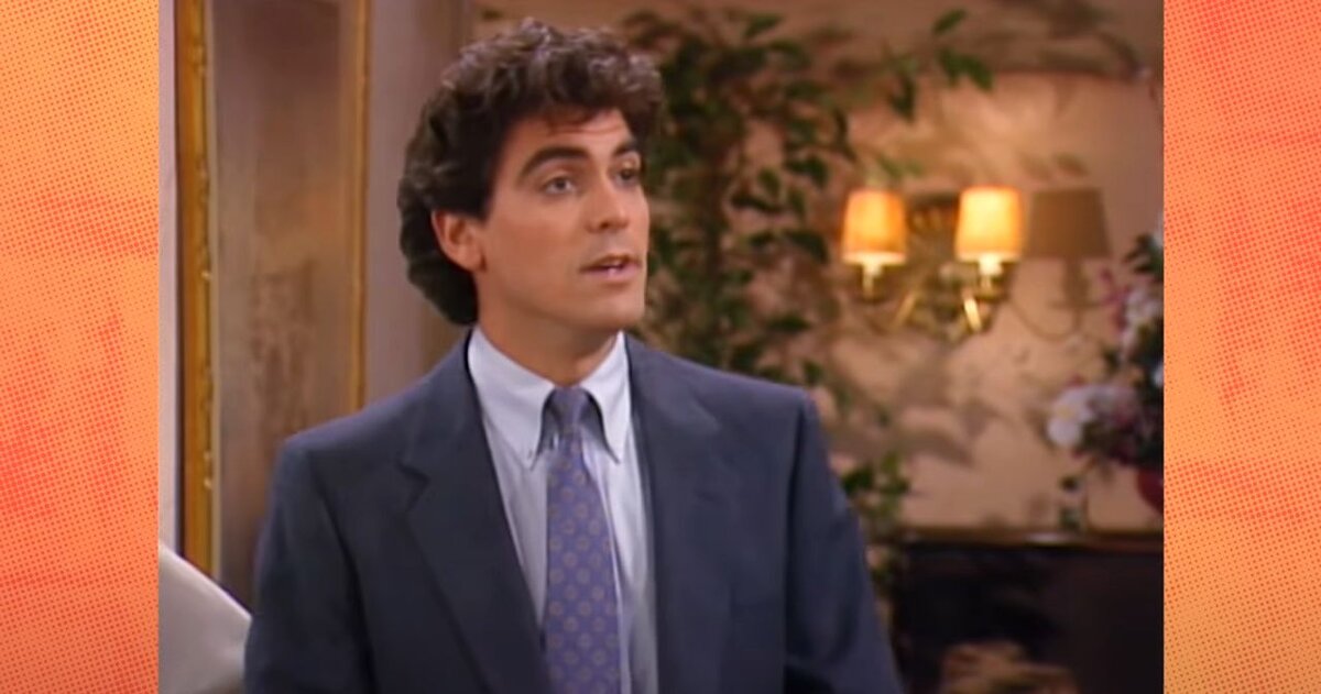 Джордж Клуни. Кадр из кинофильма "Золотые девочки", 1987 г., режиссерыТерри Хьюз, Лекс Пассарис, Мэттью Даймонд, Джим Дрэйк, сценаристы Сьюзэн Харрис, Барри Фанаро, Морт Нэтэн, композитор Джордж Элисон Типтон (скриншот для иллюстрации)