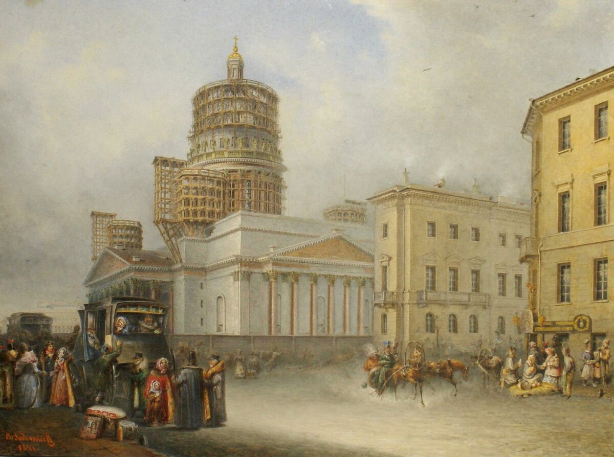 В.С. Садовников. Отправление дилижансов с Исаакиевской площади в Петербурге. 1841