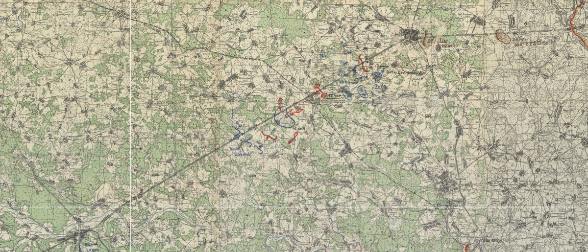 Фрагмент карты положения войск 43 А и ее соседей на 10 октября 1941 г. Показан участок между Юхновым и Медынью