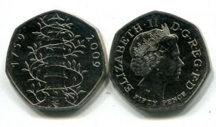 50 пенсов 2009 год. 250 лет Ботаническим садам Кью (Kew Gardens). Фото из открытых источников.