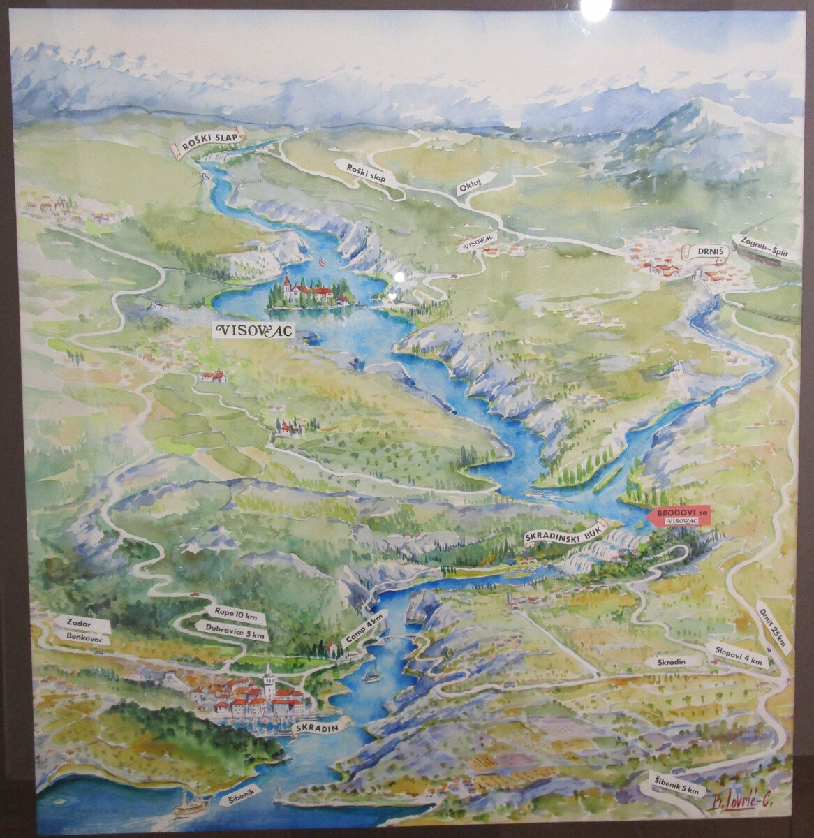 Висовац на карте окрестностей Скрадина и парка Крка.