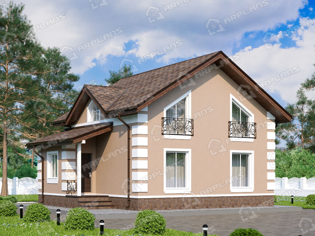 Фото 1 двухэтажного дома из блоков с мансардой и 4 спальнями. Общая площадь 120 кв м. Источник arplans.ru Проект К-312