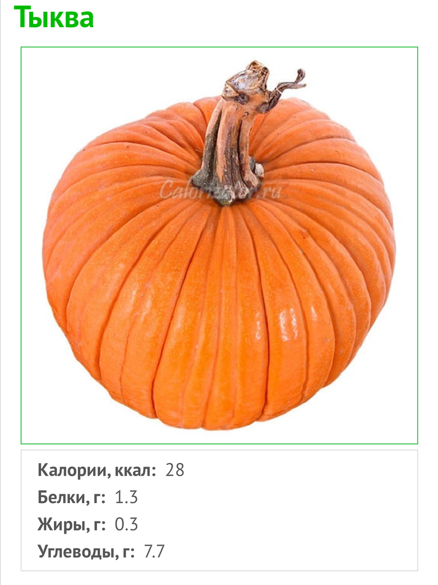 Тыква вызывает минимум опасений. Фото с сайта Calorizator.ru