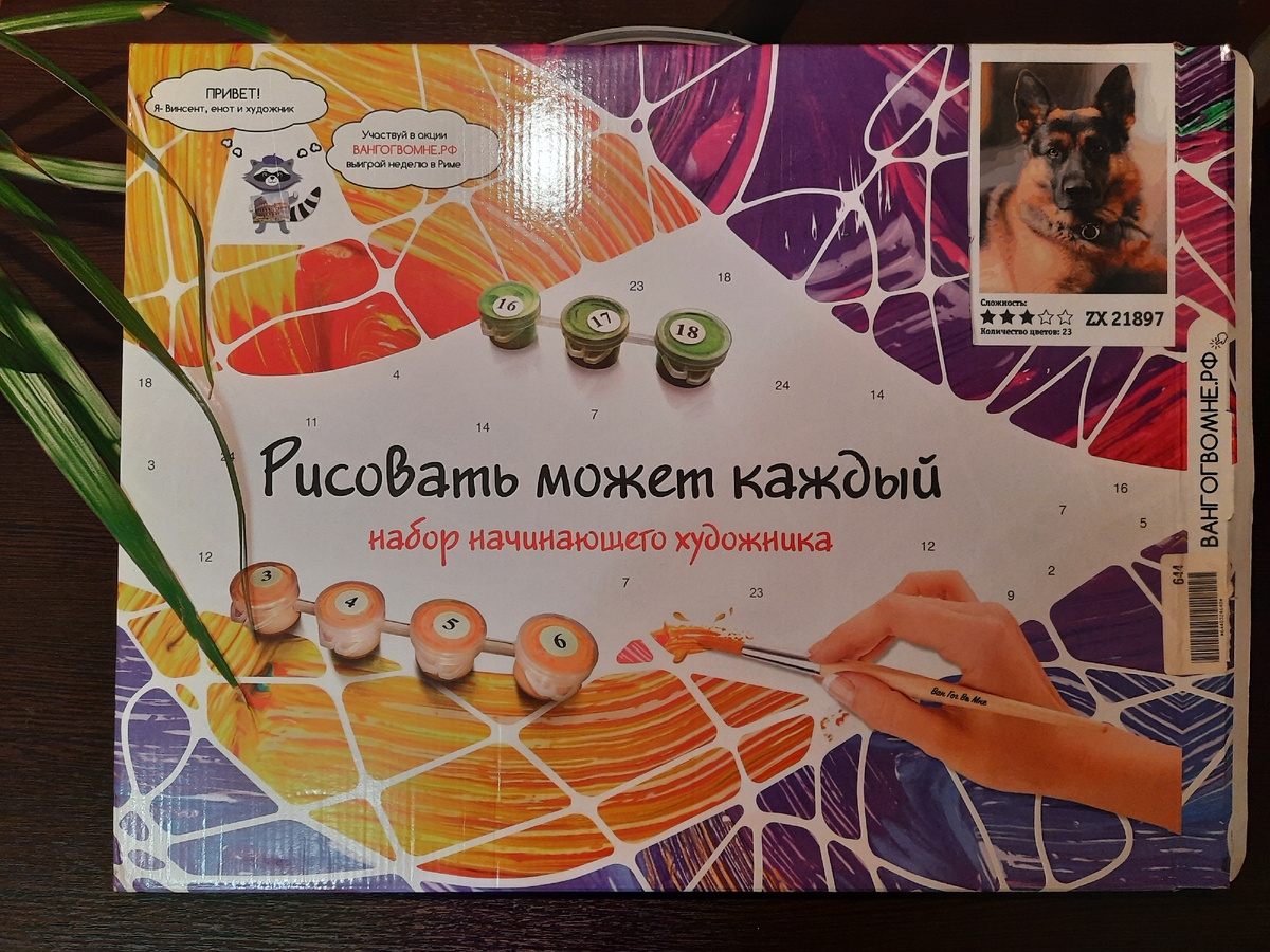Упаковка. Оказывается, что у картин по номерам есть уровень сложности. У меня был 3й уровень сложности