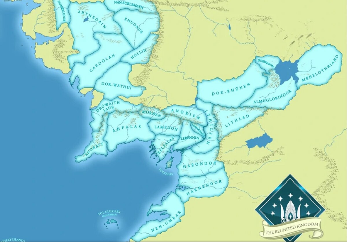 карта Воссоединённого Королевства Арнора и Гондора