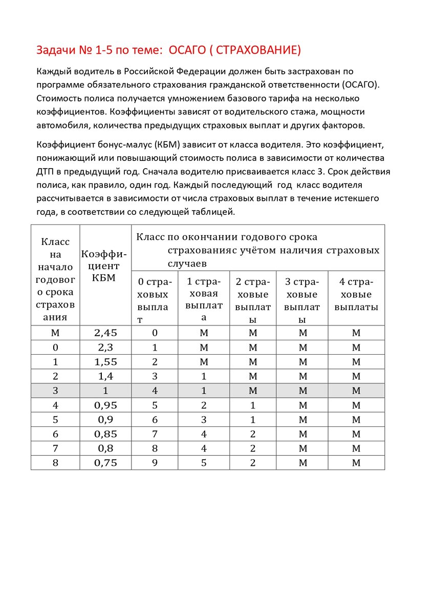 Сначала водителю присваевают 3 класс!-Коэффициент КБМ- 1