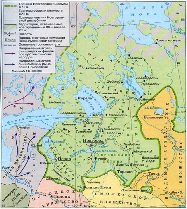 Карта границ Новгородских земель XIII века (Фото с сервиса Яндекс.Картинки)