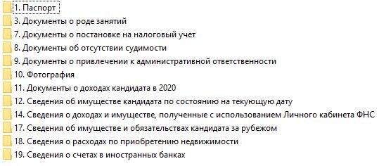 Пакет документов кандидата в Госдуму (весит 11МБ)