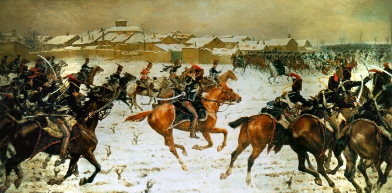 Гусары 15-го британского полка в зимнем бою в Испании