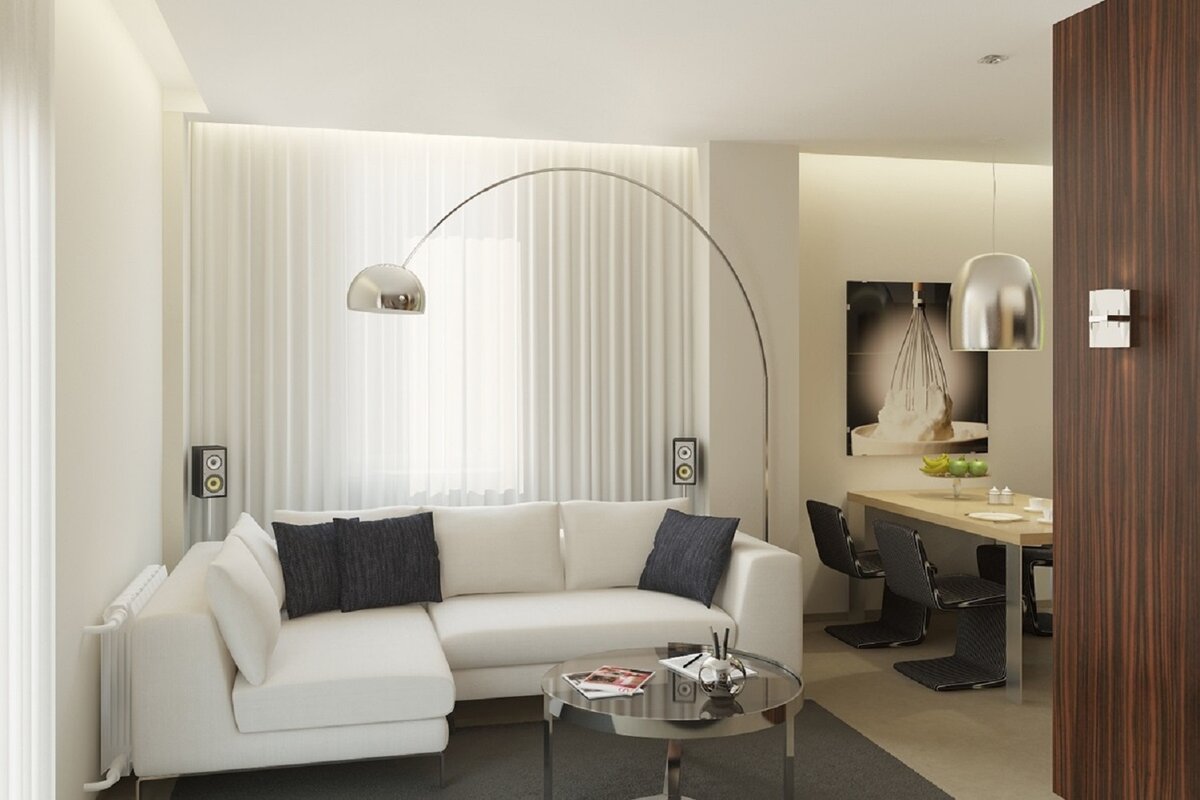 В небольшом помещении мебель чаще всего ставят вдоль стен.