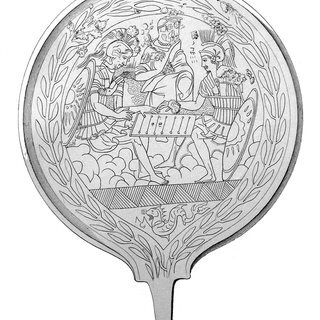 Этрусское зеркало. Ахил и Аякс (?) играют в некую настольную игру.