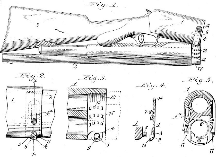 Складной дробовик Берджеса. Рисунок из патента.