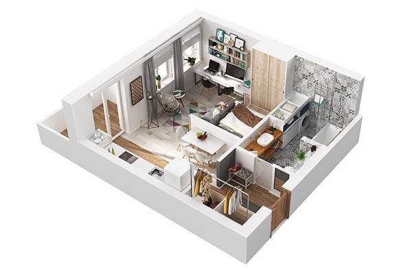Дизайн однокомнатной квартиры 37 квадратных метров с фото